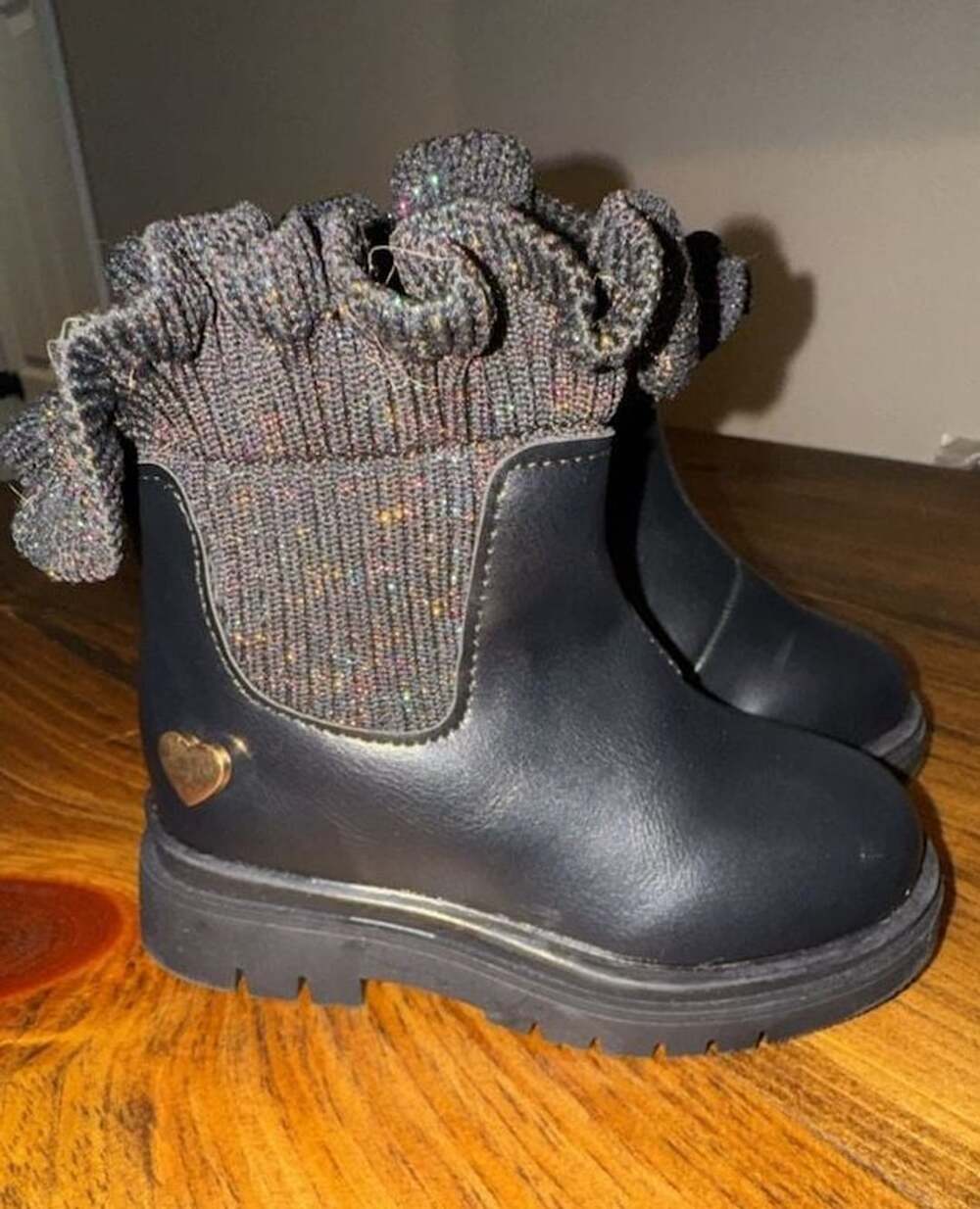 Stepping Stones Black Knit Ruffle Ankle Boots Toddler Size 5
